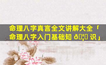 命理八字真言全文讲解大全「命理八字入门基础知 🦄 识」